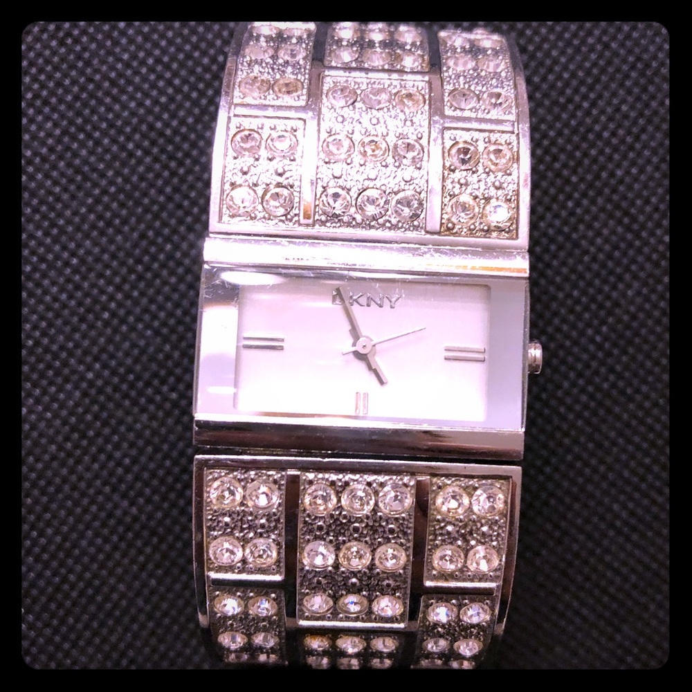 DKNY Glitz Silver & Crystal Bangle Bracelet Watch